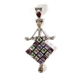Geometric pendant garnet, amethyst, peridot and citron
